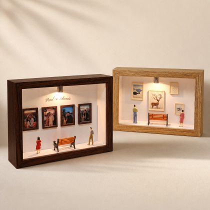 Our Story personalized couple photo frame displayed in a warm home setting