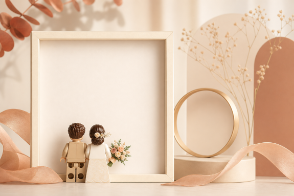 Personalised wedding minifigure display frame for a couple
